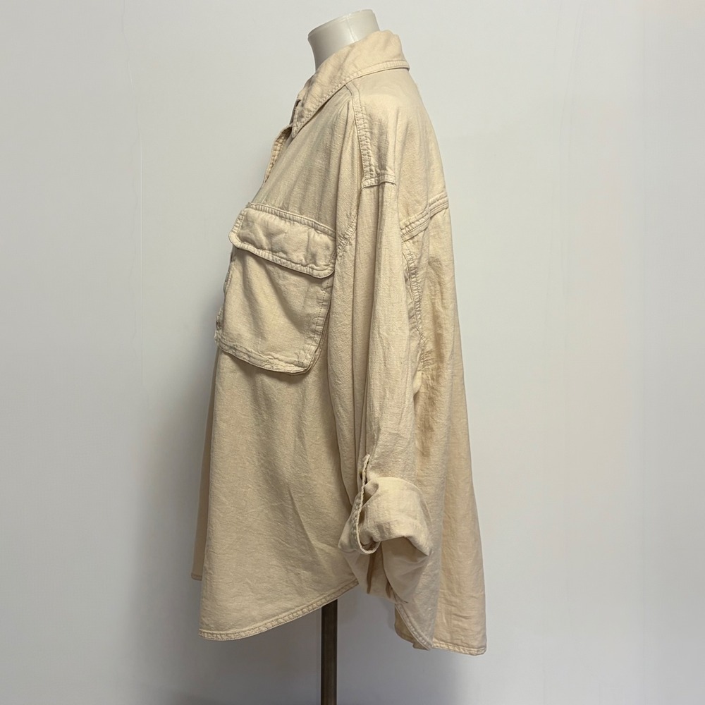 We The Free Free People Made For Sun Large Cream Linen Cotton Oversized Shirt - Picture 3 of 8